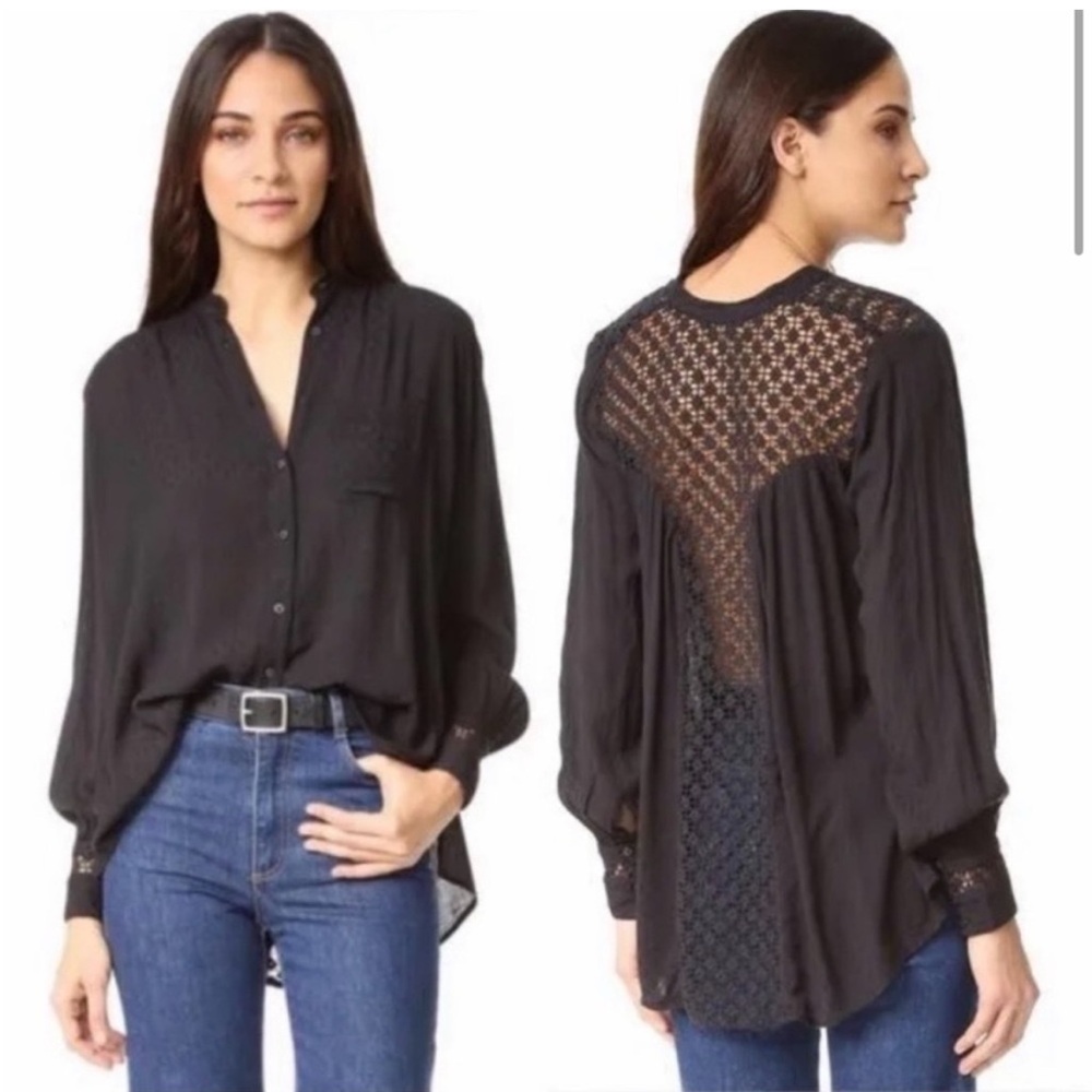 Free People The Best Blouse Lace
Back Button Down Shirt Size Small